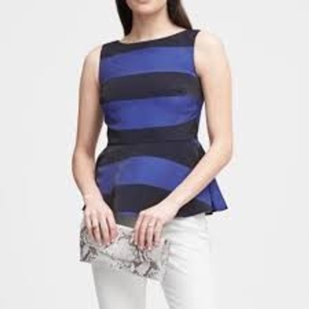 Banana Republic Blue Striped Peplum Top Sleeveless Metallic Womens Size 6 NWT